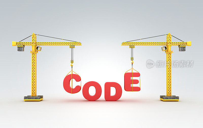 塔式起重机的CODE Word - 3D渲染